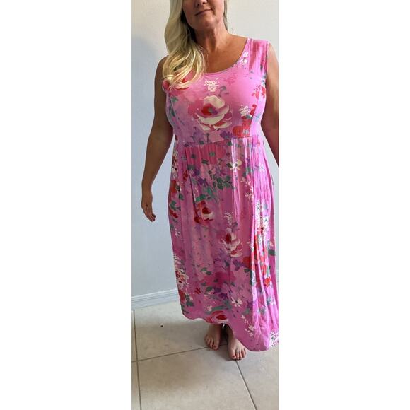 VTG Jams World Womens Pink Floral Hawaiian Boho Sleeveless Pockets Midi Dress M - Picture 11 of 16